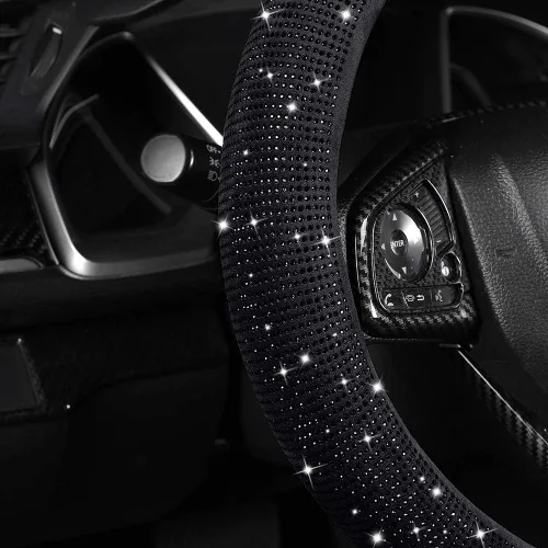 Vista 4 de Funda para volante brillosa con diamantes y pelaje