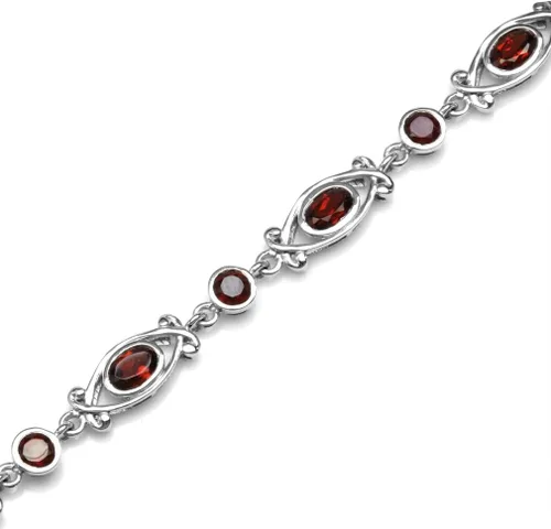 Vista 2 de Silvershake Pulsera ajustable de plata de ley 925 chapada en oro blanco granate natural de 4.89 quilates, estilo victoriano de 6.5 a 8 pulgadas, Oro