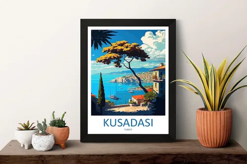 Vista 2 de Kuşadası Travel Print Wall Art Kuşadası - Decoración para el hogar, decoración del hogar, amantes del arte de pavo, amantes del arte de Turquía