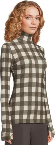 Vista 2 de Norma Kamali Camiseta de manga larga ajustada para mujer Caja de corteza a cuadros