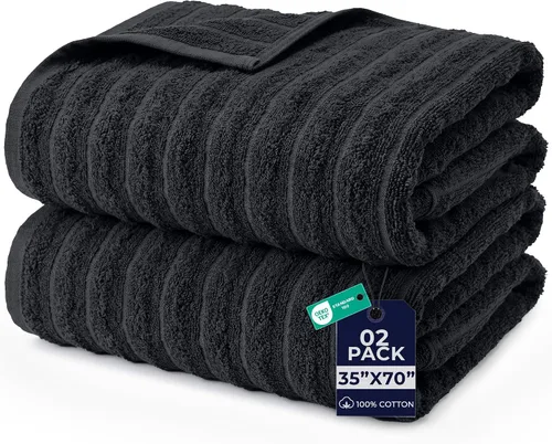 Vista 15 de DAN RIVER Paquete de 2 sábanas de baño de 35x70 pulgadas, sábanas de baño jumbo acanaladas para adultos, toallas grandes gruesas y absorbentes