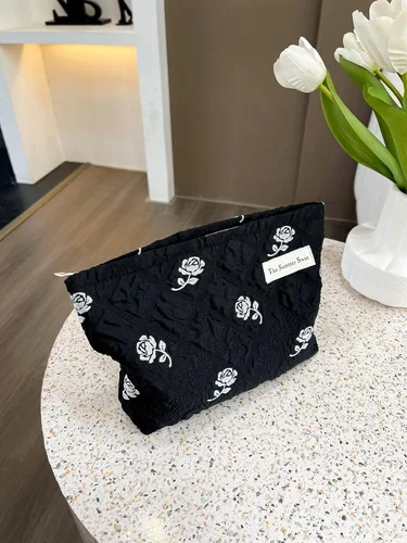 Vista 8 de The Summer Swan Bolsa de maquillaje estética grande Bolsa de maquillaje floral Embrague de medio día Bolsa de kit de período Bolsa