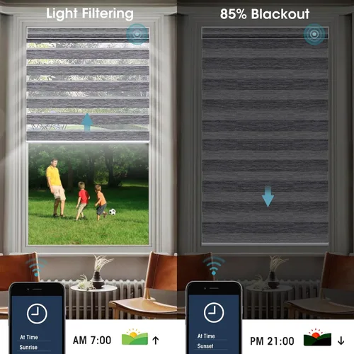 Vista 3 de SmartWings Persianas motorizadas de cebra con cenefa, tamaño personalizado, filtro de luz eléctrica inteligente, persianas transparentes