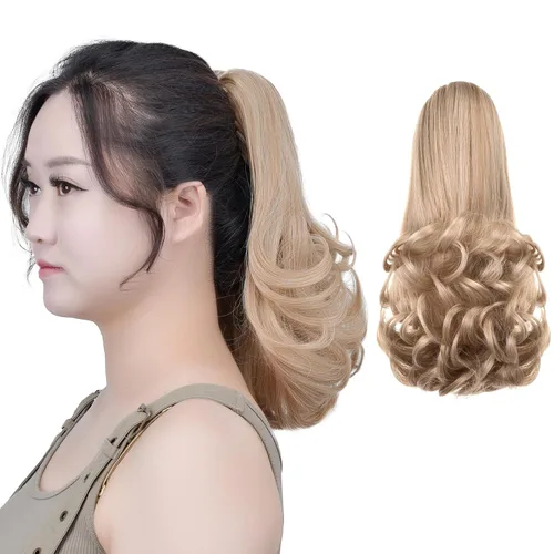 Vista 14 de SYXLCYGG Auburn Clip Cola de caballo Clip Cola de caballo Extensión de cola de caballo ondulado 10 pulgadas 3.5 oz pelo sintético falso pieza