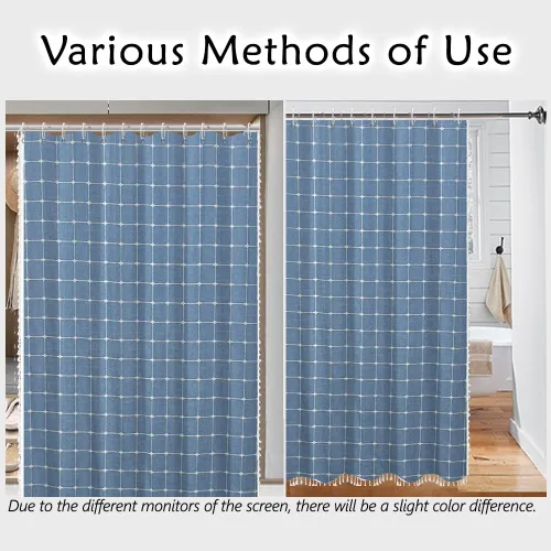 Vista 3 de Cortinas de ducha azules a cuadros Cortinas de ducha de granja con diseño de patchwork a rayas Cortinas de ducha neutras para baño Cortinas de baño