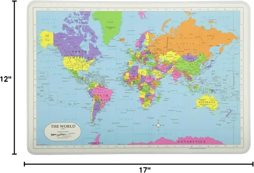 Vista 10 de Painless Learning Juegos de manteles individuales educativos; Estados Unidos, mundo, Europa, Asia, África, América del Sur, América Central, Canadá