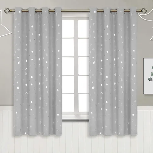 Vista 83 de BGment Cortinas opacas para dormitorio infantil, con aislamiento térmico, con ojales, estampado de estrellas plateadas, cortinas para oscurecer
