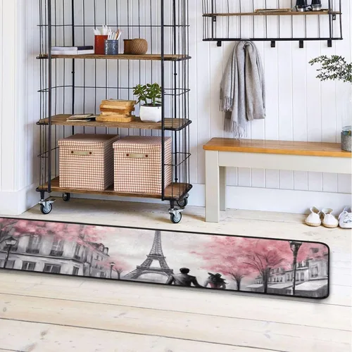 Vista 7 de Pink Paris Tower - Alfombra antideslizante rectangular lavable para dormitorio, sala de estar, baño, pasillos, decoración del hogar, 72 x 24 pulgadas