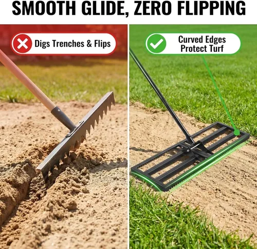 Vista 8 de Rastrillo nivelador de césped superior para suelo, rastrillo de pulgas de arena para césped, nivelador de alta resistencia de 30 x 10 pulgadas