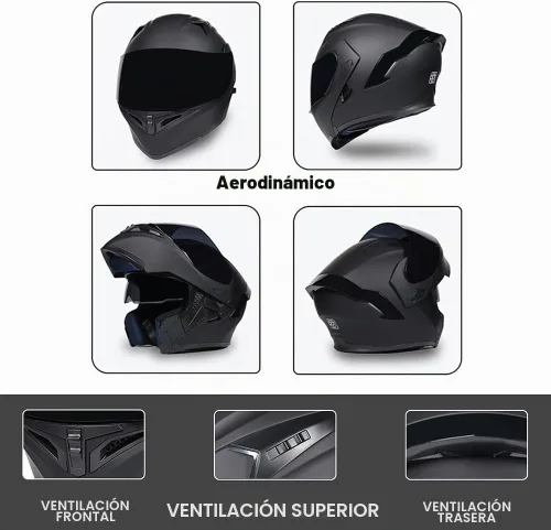 Vista 4 de Cascos modulares de motocicleta con Bluetooth, aprobados por DOT, casco de motocicleta de cara completa abatible con doble visera, con altavoces
