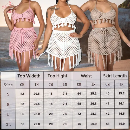 Vista 6 de Vssjavun Traje de baño de 2 piezas para mujer con diseño de ganchillo, para playa, traje de baño de red