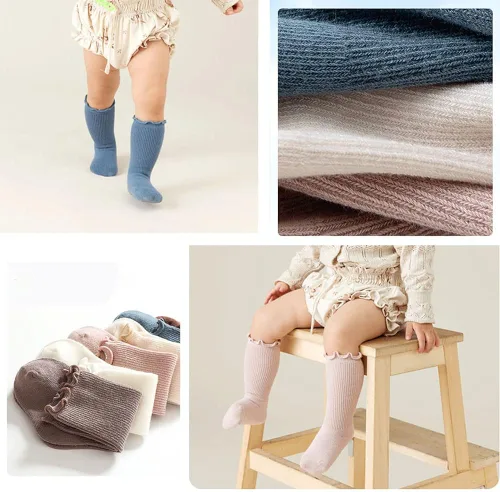 Vista 4 de hwojjha Calcetines para bebés y niñas pequeñas, con volantes, calcetines de vestir con volantes, calcetines antideslizantes para bebés, lindos