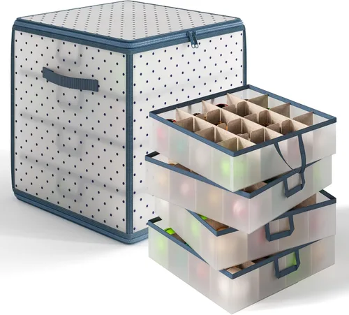 Vista 3 de Hearth & Harbor - Caja de almacenamiento de adornos navideños con 4 divisores de bandejas interiores - Contenedor de almacenamiento de adornos