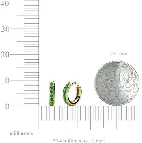 Vista 2 de Aretes de aro pequeños esmeralda Huggies 019 ctw oro amarillo de 14 quilates Oro amarillo Esmeralda Oro amarillo esmeralda