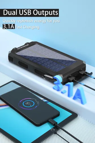 Vista 4 de Banco de energía (negro flash) Built-in Charging Cables Dual USB Output Ports Emergency Backup Power Carabiner Clip Included Travel-Ready Portable