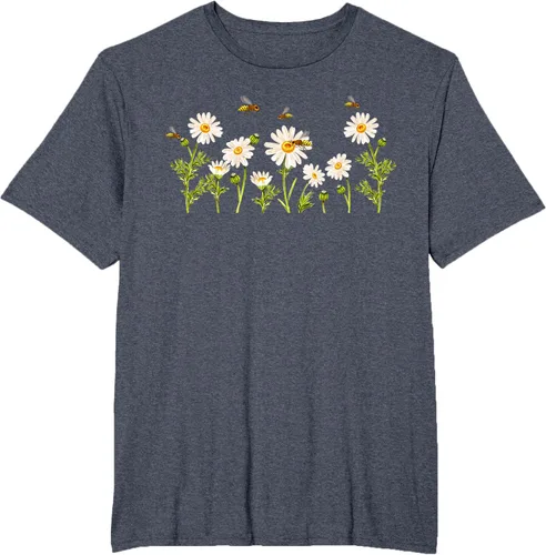 Vista 99 de Marguerites Daisy - Camiseta de verano con margaritas de jardín de flores, Negro, S