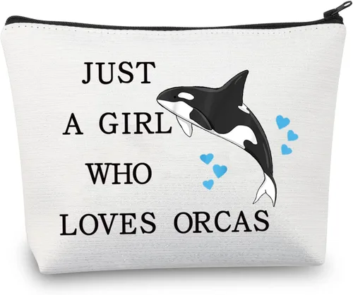 Vista 8 de LEVLO Divertida bolsa de cosméticos de ballena asesina, regalo para amantes de los animales, solo una chica que ama a las orcas maquillaje