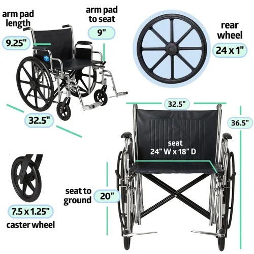 Vista 6 de Medline Excel - Silla de ruedas bariátrica extra ancha para adultos y personas mayores con asiento de 24 pulgadas de ancho, soporta hasta 500 libras