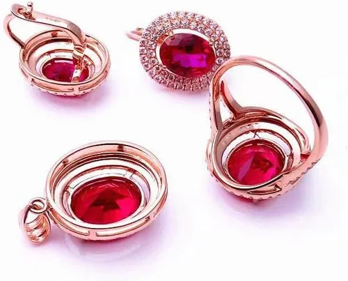 Vista 5 de SAGEKING 2024 New 585 Purple Gold Plated 14K Rose Gold Inlaid Oval Ruby Earrings For Women Elegant Hollow Crystal Charm High Jewelry Gift Fashion