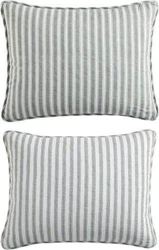 Vista 7 de Stone Cottage - Juego de edredón de tamaño individual, ropa de cama reversible de algodón con fundas de almohada a juego, juego de cama ideal a Verde