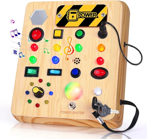 Vista 11 de TINTECUSA Tablero Ocupado con Luz LED, Juguetes Sensoriales de Madera para Niños Pequeños, Juguete Musical Montessori para Avión, Actividades