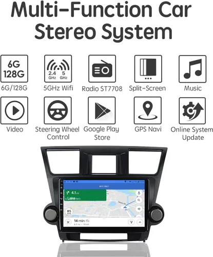Vista 3 de Estéreo de coche Apple CarPlay con DSP, ViaBecs Radio táctil de 10.2 pulgadas de 6GB 128GB para Toyota Highlander 2008-2013, Unidad principal que