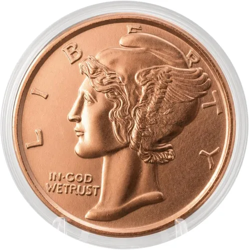 Vista 16 de Réplica de Águila de Oro India de 1907, $10, 1 onza de cobre puro .999, redonda, coleccionable, moneda de 39 mm en cápsula - COA de Heavenly Metals