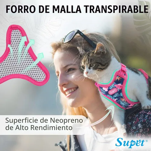 Vista 4 de Supet Arnés y correa para gatos a prueba de escape para caminar, chaleco ajustable para gatos y correa para perros grandes y pequeños 2-Rosa