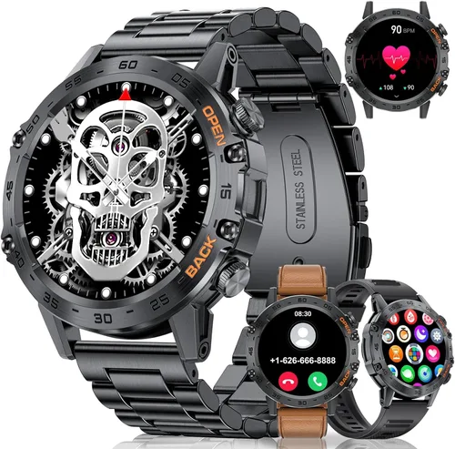 Vista 11 de SUNKTA Reloj inteligente militar para hombres (responder/realizar llamadas), 100 modos deportivos, reloj de fitness impermeable 5 ATM con monitor