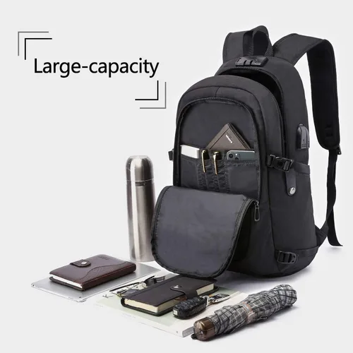 Vista 3 de WENIG - Mochila antirrobo para portátil de viaje con puerto de carga USB y cerradura, mochila de trabajo delgada y resistente al agua para hombres