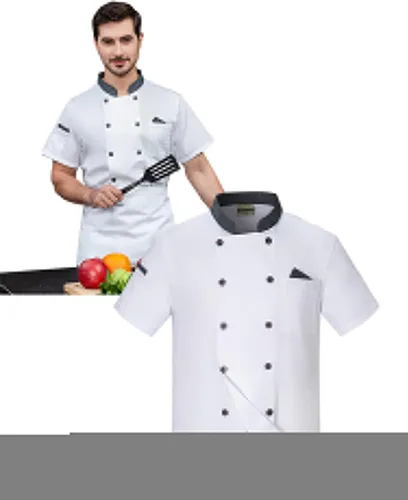 Vista 6 de Chaqueta de chef unisex de doble botonadura con espalda completa, ligera, con costuras de color, uniforme de chef