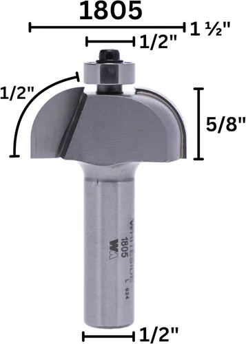 Vista 2 de Whiteside Router Bits Broca de ensenado 1805 con radio de 1/2 pulgada, diámetro grande de 1-1/2 pulgadas y longitud de corte de 5/8 pulgadas