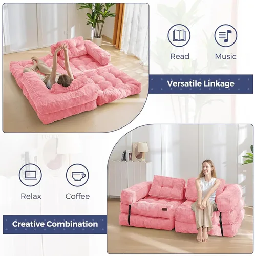 Vista 6 de MAXYOYO Sofá Cama Plegable, Sofá Convertible en Forma de L con Reposabrazos, Cama Plegable con Almohada, Silla Cama Portátil Extensible Cómoda