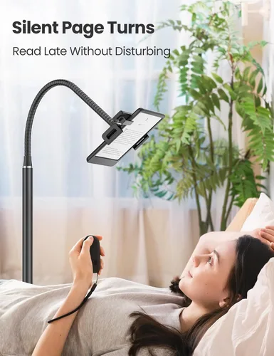 Vista 3 de VOLTIFYMAX Soporte para Kindle con girador de páginas remoto para leer en la cama, soporte para tableta con cuello de cisne ajustable, compatible