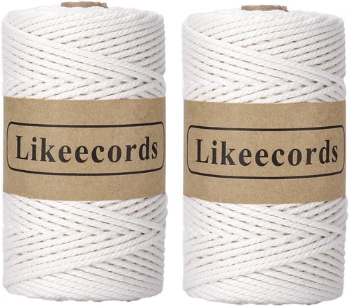 Vista 27 de Likeecords Cordón de algodón para macramé de 3mm x 100 metros, hilo torcido de 3 hebras, cuerda de macramé, hilo de algodón para macramé, cuerda
