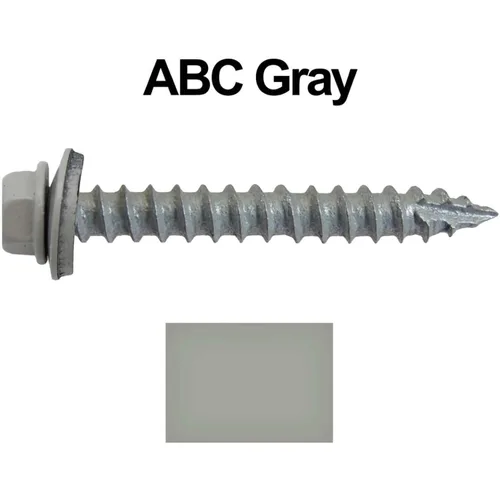 Vista 3 de Tornillos para techos de metal # 14: (250) tornillos x 2 "ABC gris Tornillo de techo de chapa de metal para techo. Tornillos de revestimiento