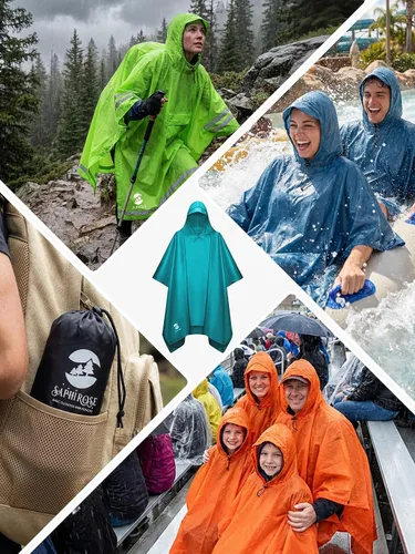 Vista 6 de SaphiRose Poncho de lluvia con capucha, impermeable, para hombres, mujeres y adultos Algas Azul 1 Pack