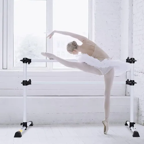 Vista 6 de Equipo de ballet portátil de 4 pies para niños y adultos, altura ajustable, doble barra de ballet, esterilla de entrenamiento para el hogar