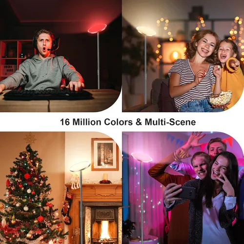 Vista 4 de LEPOWER Lámpara de pie brillante con 16 millones de opciones de color, control táctil y compatible con Alexa, Goolge Home, lámpara de pie regulable
