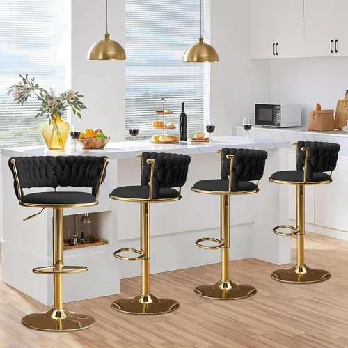 Vista 14 de Velvet Bar Stools Set of 1, Swivel Counter Height Barstools with Woven Backrest, Adjustable Height Bar Stools for Kitchen Island, Home Bar, Pub