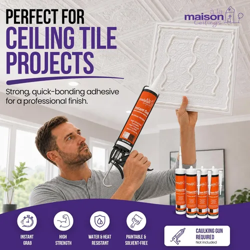 Vista 6 de À LA MAISON CEILINGS Adhesivo blanco Instant Grab – Panel de pared para azulejos de techo y adhesivo de moldura de corona, pegamento resistente al