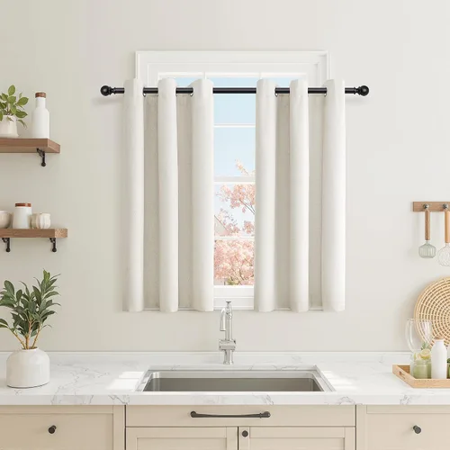 Vista 27 de Beige White Linen Blackout Curtains 90 Length 2 Panels Set for Living Room Bedroom, 100% Black Out Thermal Insulated Linen Drapes, Room Darkening