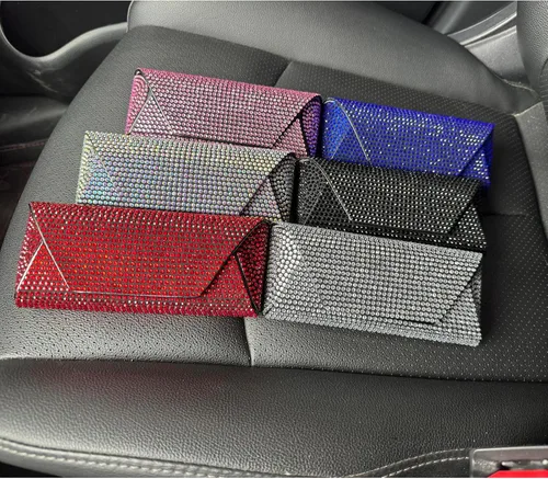 Vista 2 de Bling Eyeglass Case for Women, PU Leather Hard Shell Glasses Case with Rhinestones, Sparkly Sunglasses Case Gift