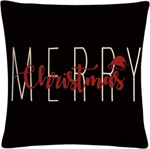 Vista 2 de 7COLORROOM Juego de 2 fundas de almohada negras de Navidad con texto en inglés "Merry Christmas", fundas de cojín de nieve con texto en inglés