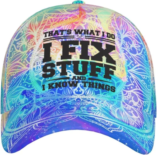 Vista 3 de That's Whats I Do I Fix Stuff and I Know Things - Sombreros desgastados para hombre, de mezclilla lavada, ajustables, con correa trasera 1