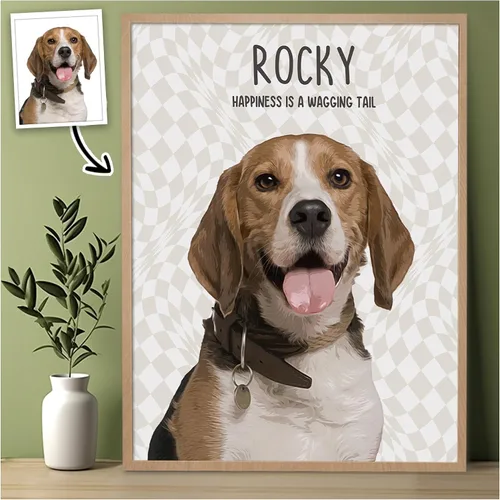 Vista 9 de 39HABORA Póster de lienzo personalizado con retrato de mascota a partir de foto, pintura en acuarela, arte de pared personalizado con retrato