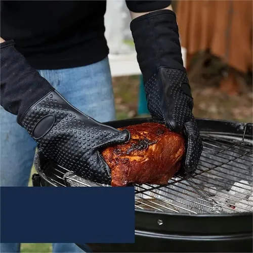 Vista 6 de Manoplas extralargas para horno, resistentes al calor, con forro de algodón, guantes gruesos para cocina, servicio de alimentos y alimentos