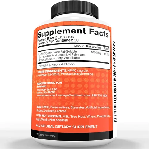 Vista 6 de Nutrivein Paquete de suplementos premium de berberina, vinagre de sidra de manzana y vitamina C liposomal: cápsulas de vitamina C de alta absorción