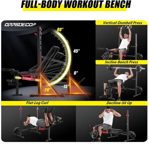 Vista 2 de OPPSDECOR 900LBS Weight Bench Set with Squat Rack Foldable Bench Press Set with Leg Extension & Leg Curl Professional Flat/Incline/Decline Workout