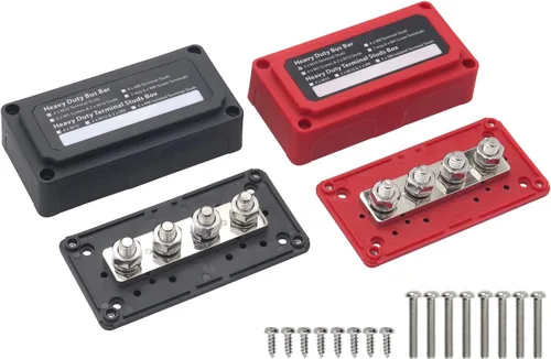 Vista 8 de Barra colectora de 12V-48V DC 100A Bloques de distribución de energía Módulo de servicio pesado 4 postes de 1/4 pulgadas + 12 terminales
